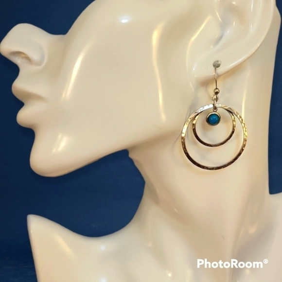 3/$30 VTG Hammered Metal Orbit Nebula Dangle Earrings - Picture 1 of 4